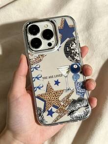 Vintage Fashion Mixed Wild Beauty Style Full Coverage Phone Case, Leopard Print Star Light Ball Lip Print Pattern, Suitable For IPhone 17/17Pro/17promax/16/16 Pro/12/12 Pro/12ProMax/13/13Pro/13Pro Max/14/14Pro/15/15Pro/11 And Other Phone Models, Perfect Gift For Family And Friends, Shockproof Protective Design Made Of TPU Material - Clear - View 3