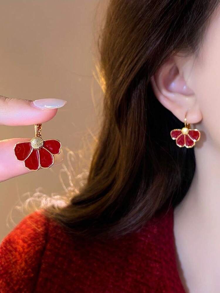 1 Pair Of Fashionable Personalities Exquisite And Sweet Flower Earrings Suitable For Women's Daily Commuting ﻿ ﻿ ﻿ - Red - View 11