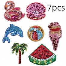 7 Stücke Sommer-Strandstil Bügel-Pailletten-Patch-Stickerei Muschel-Applikation zum Aufnähen DIY Modeaccessoires Feier Dekoration Patches, geeignet zum Reparieren von Kleidung, Taschen, Jacken, Rucksäcken - 7 Stk. Pailletten - Übersicht 6