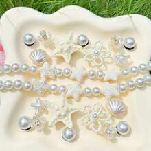 20pcs White Ocean Series Shoe Charms, Shell, Starfish, Bow DIY Accessories, Charm Set For Perforated Slippers - White Starfish Long Chain - View 12