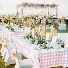 1pc Pink And White Plaid Disposable Tablecloth For Camping, Decoration, Party, Birthday Party, Gender Reveal Party - Multicolor - View 6