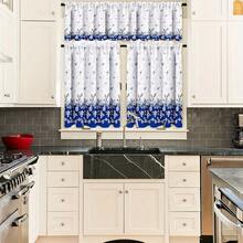 Set 3 Buah Tirai Dapur Pendek Motif Bunga Biru, Gaya Pedesaan untuk Jendela Kecil, Dekorasi Rumah untuk Dapur dan Kedai Kopi - MultiWarna - View 8