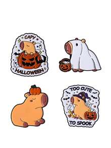 4pcs/Set Cute Halloween Capybara Pattern Brooches, Fun Metal Enamel Pins, Creative Backpack Decorative Lapel Pins, Halloween Gifts - Multicolor - View 6