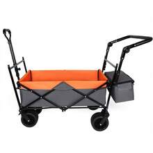 With Push Handle, 480Lbs Collapsible Wagon With Canopy, Wagon Cart With 7" All-Terrain Wheels, Lightweight Foldable Wagon, Large Capacity For Camping, Shopping, Sports, And Garden Use, Orange - default - View 4
