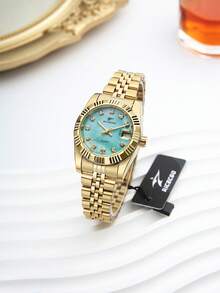 RICECGO This Fashionable Business Casual Women's Steel Band Quartz Watch Is Suitable For Parties, Celebrations, Weddings And Daily Wear - Gold - View 6