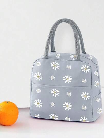 Daisy Print Large Capacity Insulated Thermal Leak-Proof Thickened Waterproof Portable Handheld Lunch Box Bag, Suitable For Picnic, Dinner, Daily Life, Travel, Outdoor Camping, Beach, Party, Work, School, Hotel, Office, Home Kitchen