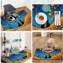 1pc Dish Drying Mat, Coffee Machine Mat, Starry Night Black Cat & Daisy Garden Pattern Dish Drying Mat, Absorbent & Protective Tabletop Mat, Suitable For Dining Room, Kitchen, Entryway, Holiday Gift, Multi-Purpose Desk Absorbent Drying Mat, Room Tabletop Protector, Holiday Gift, Kitchen Decor - XYLSD804 - View 11