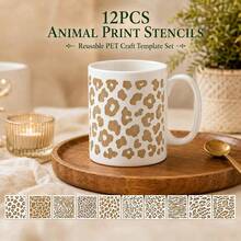 12 buah Stensil Motif Macan Tutul, Cheetah, Hewan Peliharaan, dan Sapi - Templat Tekstur Bergaris yang Dapat Digunakan Kembali untuk Dekorasi Lukisan Semprot, Desain Bunga, Pola Sulur Hibiscus, Perlengkapan Sekolah dan Kembali ke Sekolah, Scrapbooking - Putih - View 3