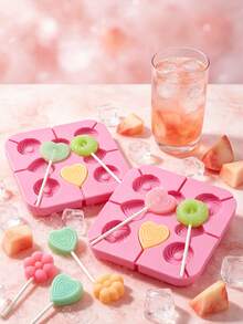 Multifunctional 8-Cavity Heart Lollipop Silicone Mold, Silicone, Heat-Resistant, Oven And Freezer , Suitable For Homemade Hard Candy, Chocolate Bars, Aromatherapy Lollipop Wax, Valentine's Day, Wedding Favors, DIY Desserts, Aromatherapy Lollipop Wax - Multicolor - View 2
