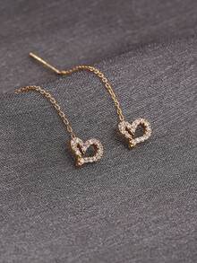 1 Pair Fashion Minimalist Micro-Inlaid Zirconia Hollow Heart Tassel Pierced Earrings - Yellow Gold - View 5