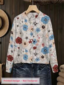 ADFHP Women's Ditsy Floral Knit Cardigan, Long Sleeve Button Front Casual Sweater, Bohemian Style Autumn Versatile Piece - Multicolor - View 3