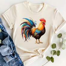 1‑3PCS Water-Washed Heat Transfer Print, Colorful Rooster With Bright Red Comb, Golden Neck Feathers, Tail Feathers In Blue, Purple, Green, Brown, Exquisite Realistic Style, Auspicious Meaning, Suitable For T-Shirt, Canvas Bag Heat Transfer - Multicolor - View 3
