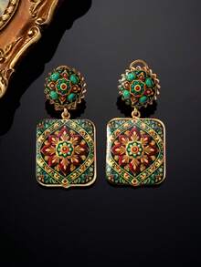 1 Pair Women's Fashion Jewelry Earrings, Elegant Luxury New Chinese Style Artistic Floral Pattern Earrings, Suitable For Daily Wear And Banquet - Multicolor - View 8