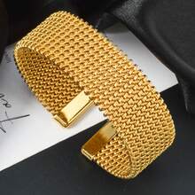 Vintage Fashion 18K Gold Plated Wide Multi-Layer Braided Open Cuff Bracelet, Unisex, Suitable For Daily Wear And Parties, Fashionable Gift Jewelry - Gold - View 2
