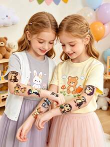 STARTTOOS 7 Sheets 63pcs Cartoon Cute Animal Combination Pattern Temporary Tattoo Stickers, Suitable For Children DIY Birthday Party Christmas Gift Holiday Activity Waterproof Realistic Tattoo Stickers - Multicolor - View 4