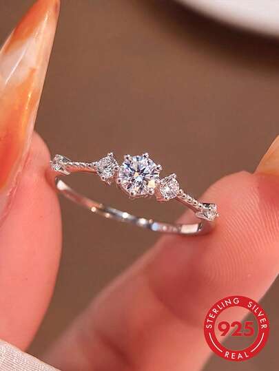 1pc S925 Sterling Silver Personalized Exquisite Cubic Zirconia Ring, Classic Design, Elegant Elegant, Fashion Niche Minimalist Premium Feel, Suitable For Women's Daily Wear, Dating, Versatile Casual Gentle Jewelry, Valentine's Day Gift
