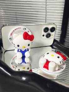 SANRIO 3D 矽膠 Hello Kitty 可愛女孩風磁吸手機支架，可折疊伸縮背貼式支撐架，桌面手機支架，強磁手機殼配件，時尚女性款 - 彩色 - 查看 3