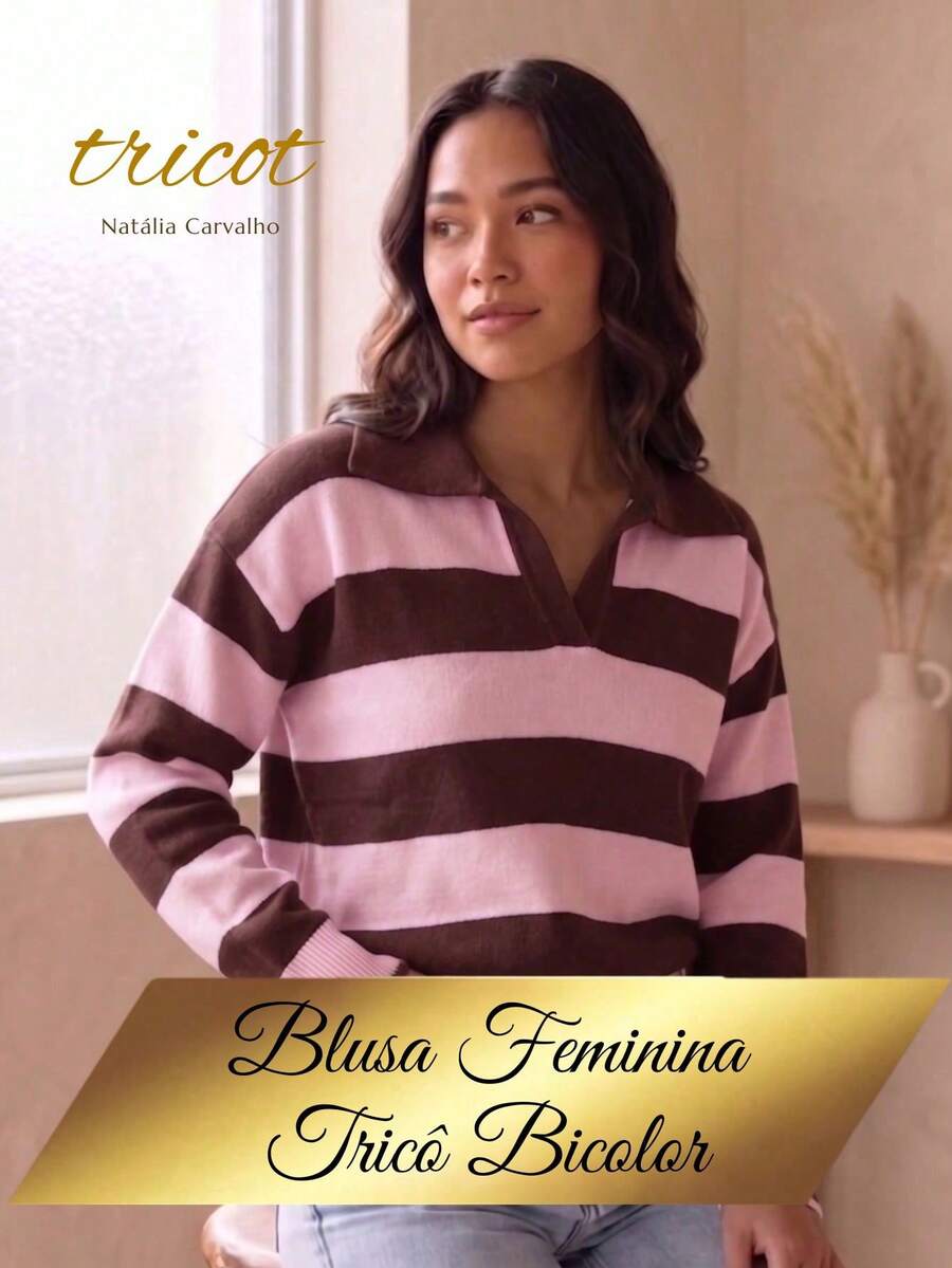 Women Sweaters - Rosa bebé/Marrón - Ver 1