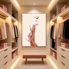 1pc Canvas Wall Art Print, Retro Coquette Pink Stiletto High Heel Legs Martini Cocktail Pink Bow Poster, Feminine Bar Cart Vanity Bedroom Apartment Wall Decor, Girly Vintage Birthday Housewarming Gift For Fashion Aesthetic Home Decor - A - View 10