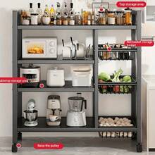 Heavy-Duty Mobile Kitchen Storage Rack With Locking Casters – 4-Tier, 3-Basket Design For Easy Organization In Kitchens, Pantries & Utility Spaces    Sturdy Powder-Coated Steel Frame Supports Daily Use Without Wobbling. Smooth-Rolling Casters Lock Se - Black - View 6