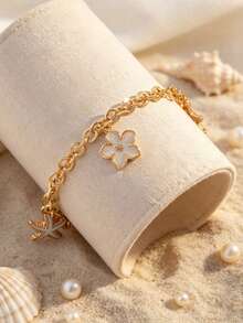1 pieza Pulsera con dije de estrella de mar estilo bohemio de verano para vacaciones en la playa - Dorado - Ver 2