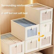 Large Storage Basket, Sturdy And Durable Fabric Wardrobe Storage Box With Clear Window For Easy Clothing Organization, Foldable Lidded Home Storage Bin, Home & Apartment Essential, Wardrobe Organization Storage Container - Beige - View 5