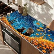 1pc Dish Drying Mat, Coffee Machine Mat, Starry Night Black Cat & Daisy Garden Pattern Dish Drying Mat, Absorbent & Protective Tabletop Mat, Suitable For Dining Room, Kitchen, Entryway, Holiday Gift, Multi-Purpose Desk Absorbent Drying Mat, Room Tabletop Protector, Holiday Gift, Kitchen Decor - XYLSD804 - View 7