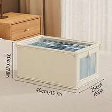 Large Storage Basket, Sturdy And Durable Fabric Wardrobe Storage Box With Clear Window For Easy Clothing Organization, Foldable Lidded Home Storage Bin, Home & Apartment Essential, Wardrobe Organization Storage Container - Beige - View 14