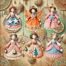 6/12/24pcs Vintage Christmas Angel Handmade Hanging Ornaments With Floral And Star Patterns, Suitable For Christmas Tree, Home, Party And Holiday Gifts - Holiday Atmosphere Decoration | Christmas Tree Decoration | Wooden Christmas Hanging Ornaments, Perfect Christmas - Multiple Styles - View 6