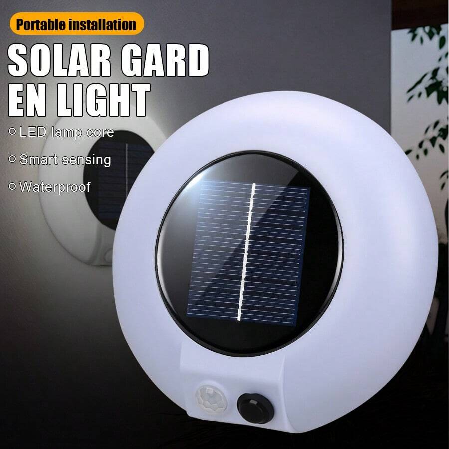 1個圓形太陽能壁燈,感應式LED戶外燈,白色外殼太陽能板自動開關壁掛燈,適用於花園圍欄陽台門廊車庫戶外裝飾照明 - 太陽能燈 - 查看 1