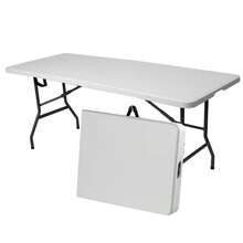 LEO IRIS 4FT/6FT Folding Table With Carrying Handle, Heavy Duty Rectangular Table For Kitchen, Dining Room, Party, Wedding, Indoor & Outdoor Meals, Christmas Gift- White - White - View 5