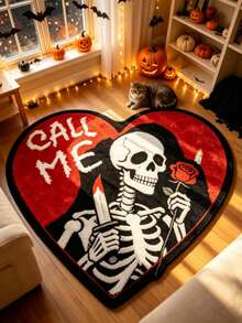 1 pieza Alfombra decorativa con forma de corazón de calavera de Halloween, Alfombra decorativa, Alfombra para sala de estar, Alfombra de otoño/invierno, Alfombra gruesa, Alfombra grande para sala de estar, Alfombra para dormitorio, Decoración del hogar para sala de estar, Alfombra para exteriores, Alfombra lavable - Multicolor - Ver 2
