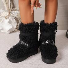 Women's New Furry Boots, Warm Thick Sole With Hidden Heel - Black - View 3
