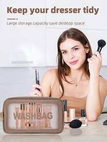 6/56 PCS All‑In‑One Coffee‑Tone Beauty Set, Synthetic‑Bristle Makeup Brushes, Makeup Sponges, Powder Puffs, Spa Headbands With Makeup‑Brush Cleaning Bowl And Portable Wash Bag For Women - Multicolor - View 11