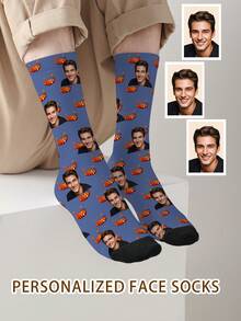 1 Pair Customized Face Pattern Socks, Personalized Photo Socks, Custom Printed Socks, Funny Face Socks, Custom Pattern Socks, Print Any Face Pattern On Socks, Anniversary Gift, Valentine's Day Gift, Unique Birthday Gift, Personalized Custom Collection - Multicolor - View 3