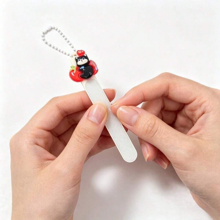 1pc Cute Black Cat Nail File With Beaded Keychain, Portable Nail Buffer Strip, Mini Manicure Nail Polishing Tool, Suitable For Travel And Daily Nail Care - Multicolor - View 1