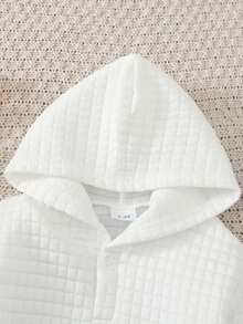 2pcs/Set Baby Solid Color Textured Hoodie With Bear Pattern Pocket & Casual Pants, Toddler And Infant Boys Clothing Set, Outdoor Wear - White - View 2