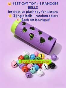 1pc Interactive Pet Toy, Detachable Slow Feeder Roller With Bell, Durable And Wear-Resistant, Suitable For Small To Medium Cats And Dogs, 2-In-1 Treat Dispenser And Fun Toy, Mental And Physical Stimulation, Indoor And Outdoor Use, Pet Supplies - Multicolor - View 3