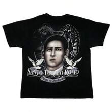 Vintage 90er Jahre Santo Toribio Roma Mexikanisches Erbe Grafik-T-Shirt (XL) Sommeroberteile - Schwarz - Übersicht 1