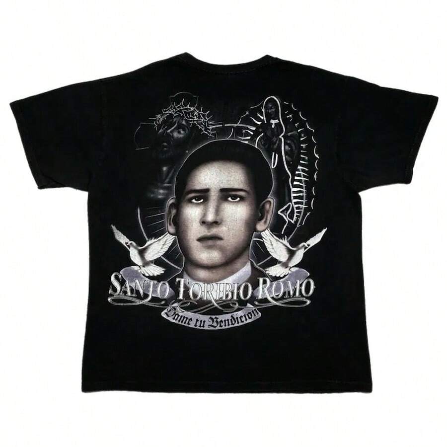 Vintage 90er Jahre Santo Toribio Roma Mexikanisches Erbe Grafik-T-Shirt (XL) Sommeroberteile - Schwarz - Übersicht 1