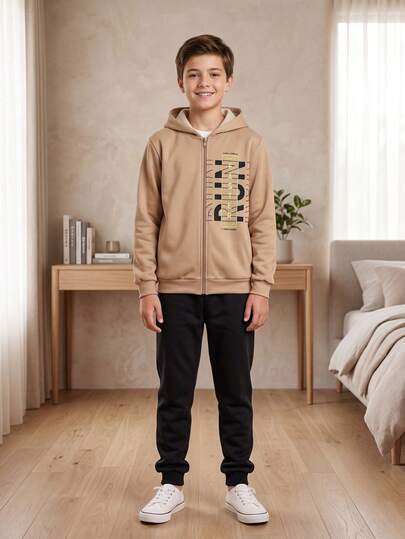Conjunto Moletom Infantil Masculino Peluciado com Capuz e Zíper 2 Peças Básico