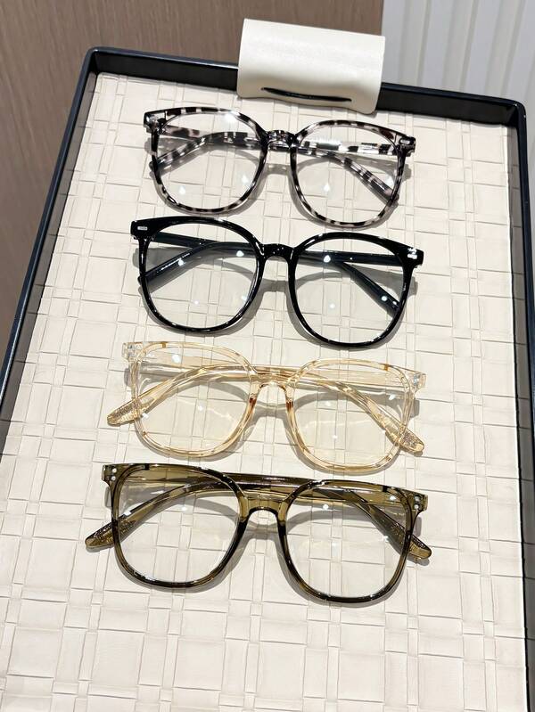 4 pares de gafas de mujer con lentes lisos, monturas con patrón geométrico, fusión de encanto moderno y elegancia clásica en estilo INS, adecuadas para vacaciones, fiestas, vida diaria, oficina, se adaptan a todas las formas de rostro