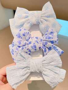 3pcs Purple Floral Print Hair Clips, Chiffon Elegant Flower Pattern Hair Accessories, Sweet Country Style Side Hair Clips, Suitable For Girls Wedding And Daily Hairstyles - Multicolor - View 6