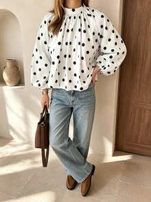 Marisole Women's Fashion Elegant Casual Top, Bow Design Polka Dot Pattern, Versatile For Commuting, Daily Wear And Outings, Autumn/Winter - Multicolor - View 7