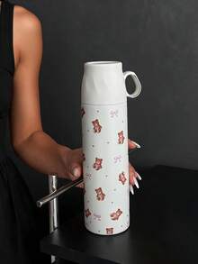 1pc 500ml/16.91oz Teddy Bear Series Insulated Cup, Cold-Preserving Cup With Drinkable Lid, Original Double-Wall Stainless Steel Water Bottle, Vacuum Flask Travel And Outdoor Cup, Gym And Outdoor Sports Cup, Flat Bottom Cup, Car Cup, Winter And Summer Drinkware, Holiday Gift, Birthday Gift - Multicolor - View 7