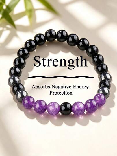 Fashion Protection Men Bracelet, Obsidian, Amethyst & Hematite Beaded Emotional Strength Bracelet, Stress Relief, Healing Crystal Meditation Jewelry