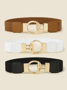 3pcs Women's Fashion Elegant Minimalist Elastic Waist Belt, Dress Trench Coat Matching Waistband, Elastic Band With Buckle - Multicolor - View 8