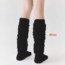 1 Pair Of Autumn And Winter White Knee-High Socks. Grey Terry Socks, Warm High-Cut Socks, JK Socks, Slouchy Socks - Multicolor - View 30