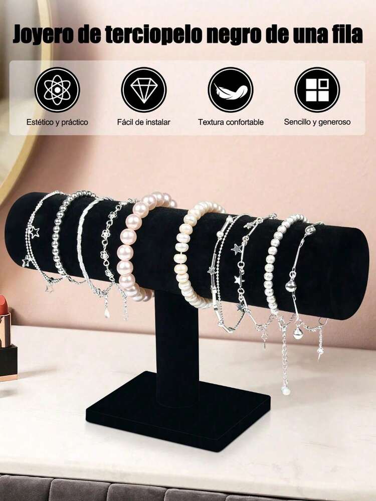 Velvet T-Shaped Jewelry Display Stand With Base Sturdy Durable Bracelet Necklace Watch Display Rack Desktop Vanity Organizer Storage Shelf Entryway Key Holder Earring Ring Accessory Display Stand Home Store Jewelry Storage Rack - Multicolor - View 10