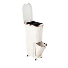 2-Tier Rolling Kitchen Waste Bin With Separate Dry & Wet Compartments – Space-Saving Slim Design, Easy-Glide Wheels, Includes 2 Removable Plastic Inner Buckets For Organized Recycling And Daily Waste Sorting - White - View 8